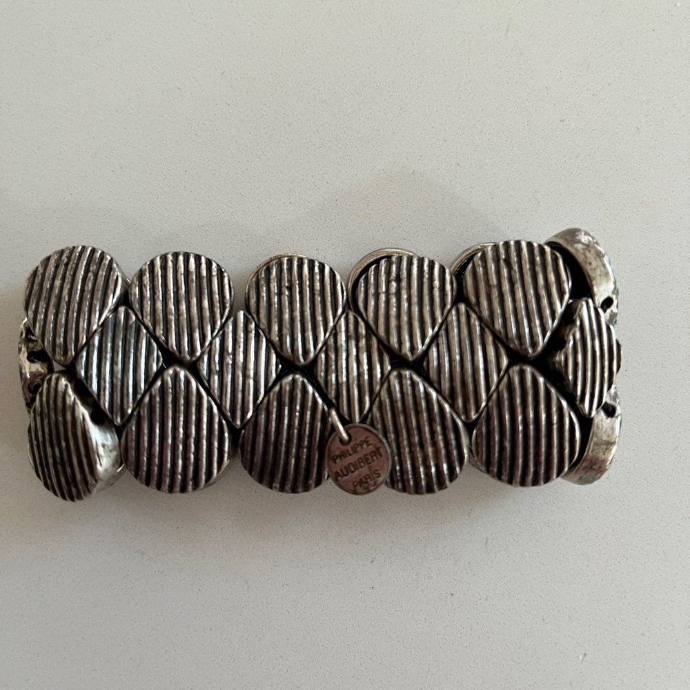 PHILLIPE AUDIBERT PARIS Retired Design Stretch Cuff Bracelet Silver Tone Metal